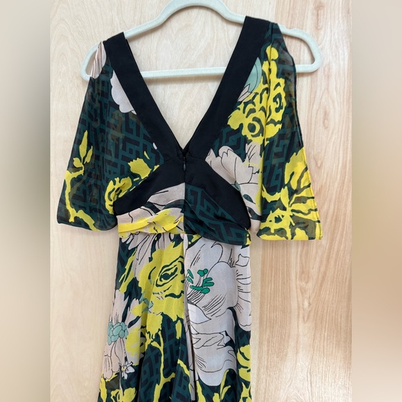Diane Von Furstenberg Yellow and Black Floral Midi Dress - Picture 3 of 14